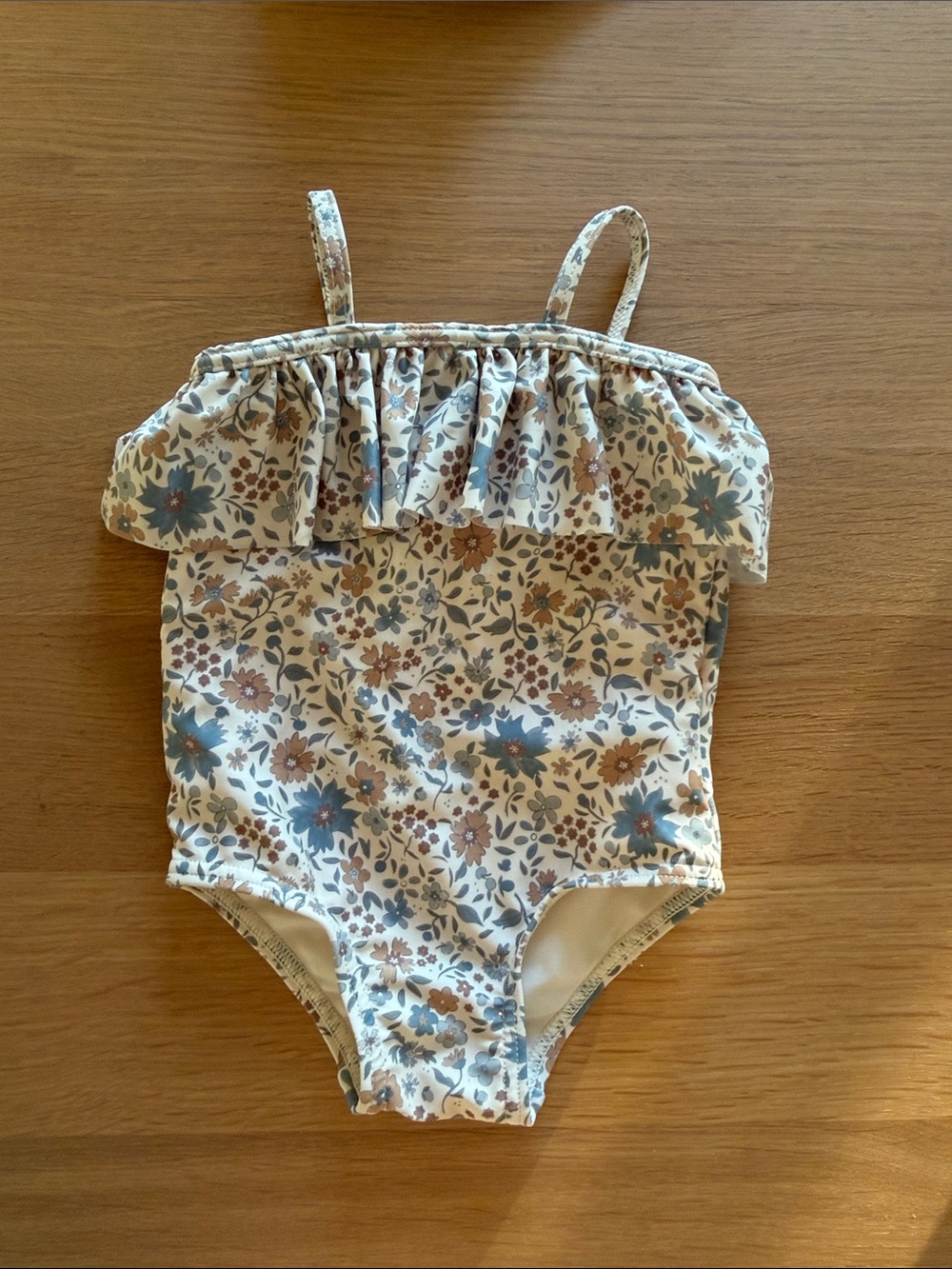 Rylee + Cru Cream One-Piece Swimsuit with Blue & Brown Floral Print
